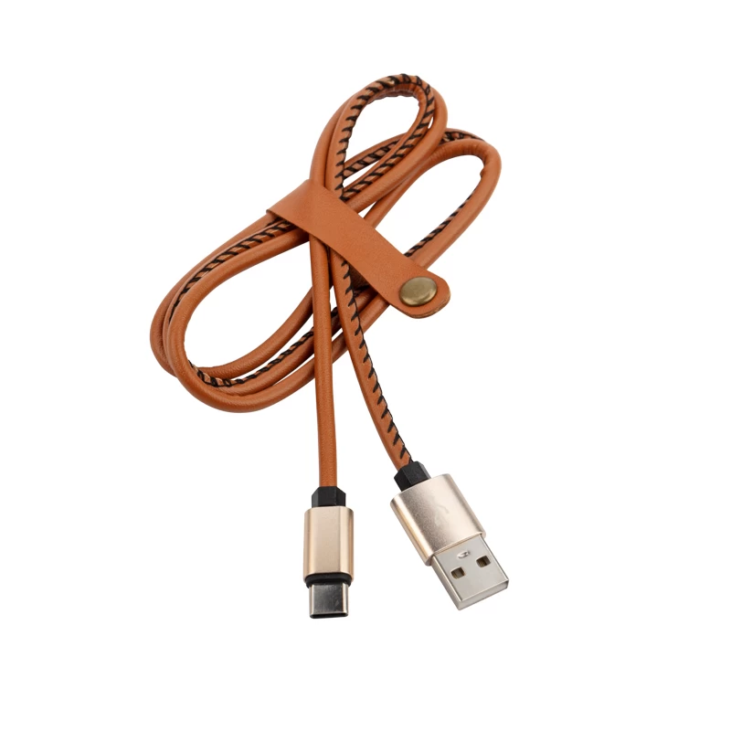 Кабель USB-A – Type-C, 2,1A, 1м, эко-кожа, коричневый REXANT