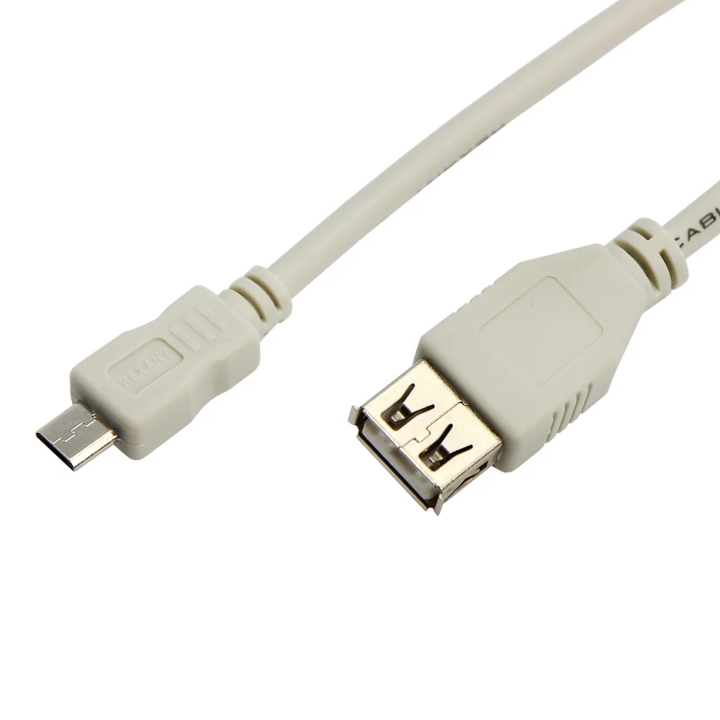 Кабель USB-A – micro USB, 1А, 0,2м, серый REXANT