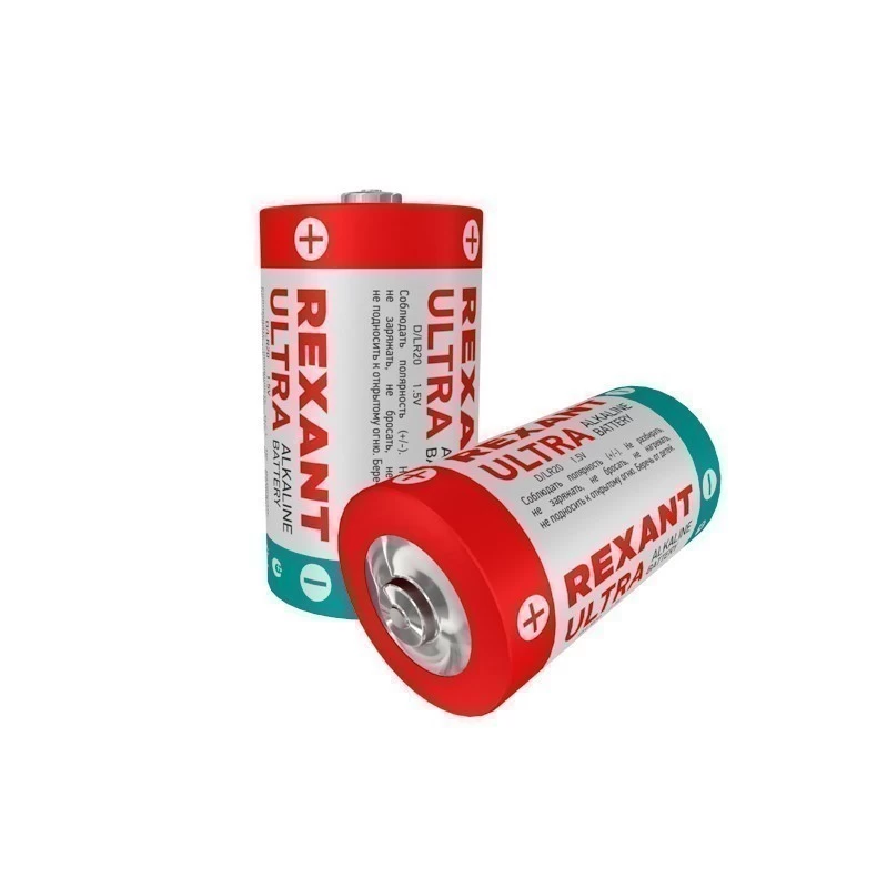 Батарейка алкалиновая D/LR20, 1,5В, 2 шт, блистер REXANT