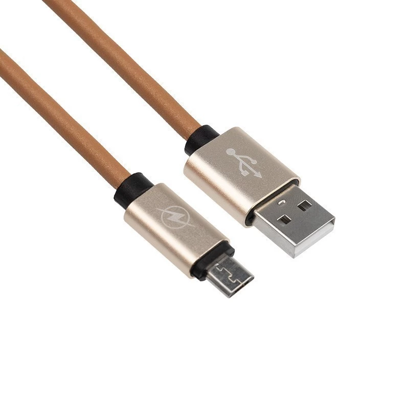 Кабель USB-A – micro USB, 0,5А, 1м, эко-кожа, коричневый REXANT