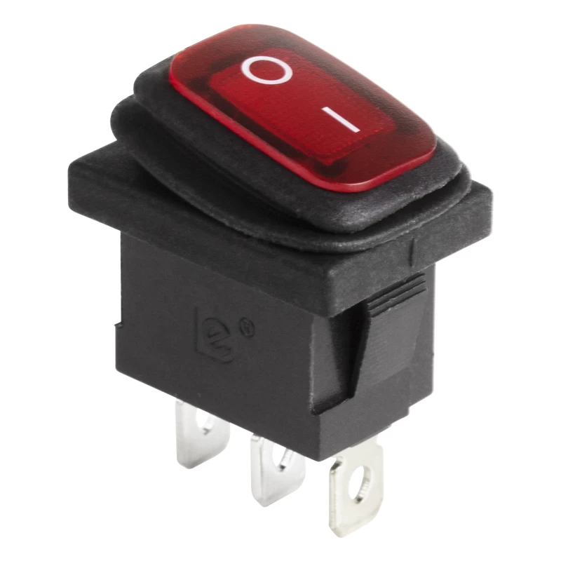 Выключатель клавишный 250V 6А (3с) ON-OFF красный с подсветкой Mini ВЛАГОЗАЩИТА (KCD1-201-4W) REXANT
