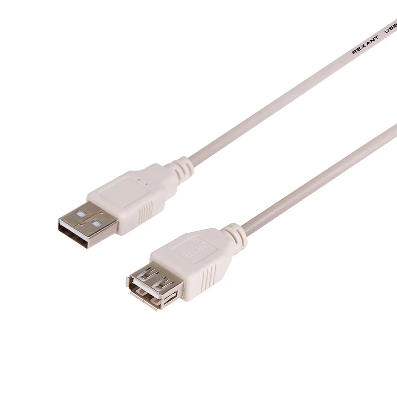 Кабель шт. USB-A – гн. USB-A, 2,4А, 1,8м, ПВХ, серый REXANT