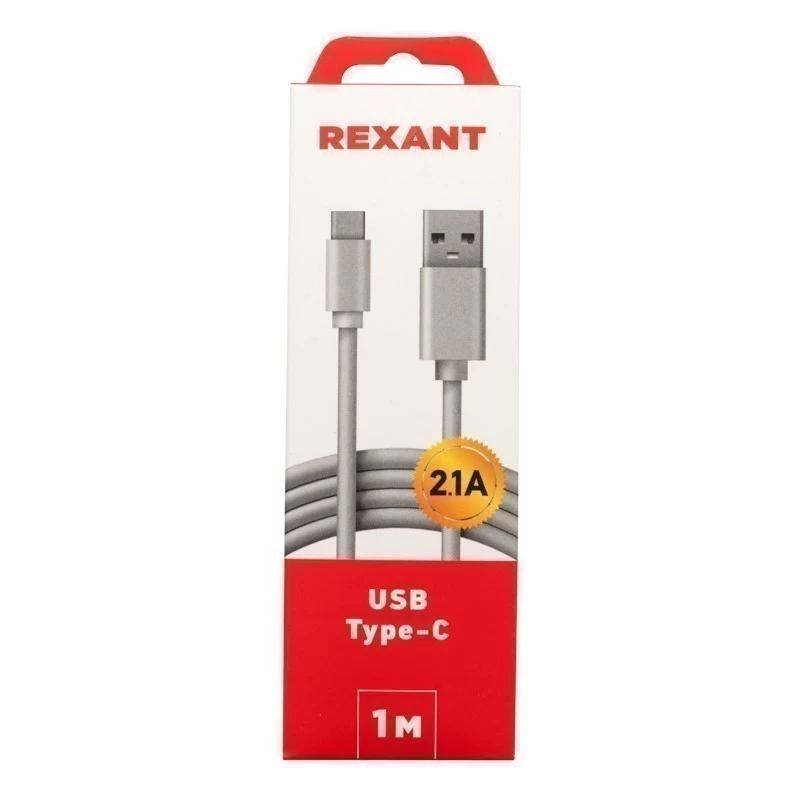 Кабель USB-A – Type-C, 2,1A, 1м, ПВХ, белый, REXANT