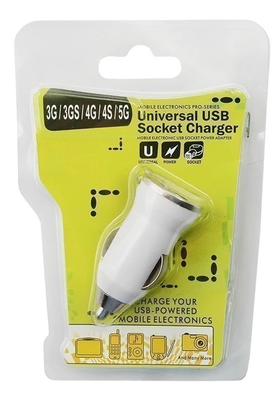Автозарядка в прикуриватель USB small (АЗУ) (5V, 1 000mA) белая блистер