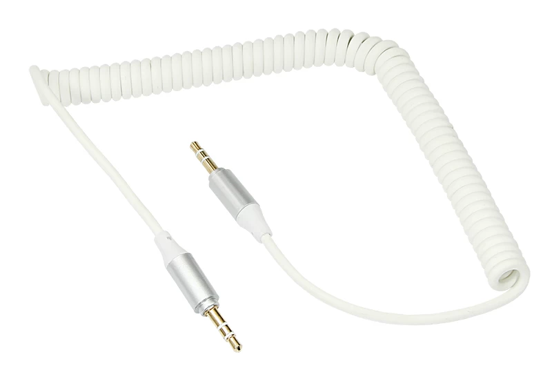 Аудиокабель AUX 3,5мм, 1м белый, шнур спираль REXANT