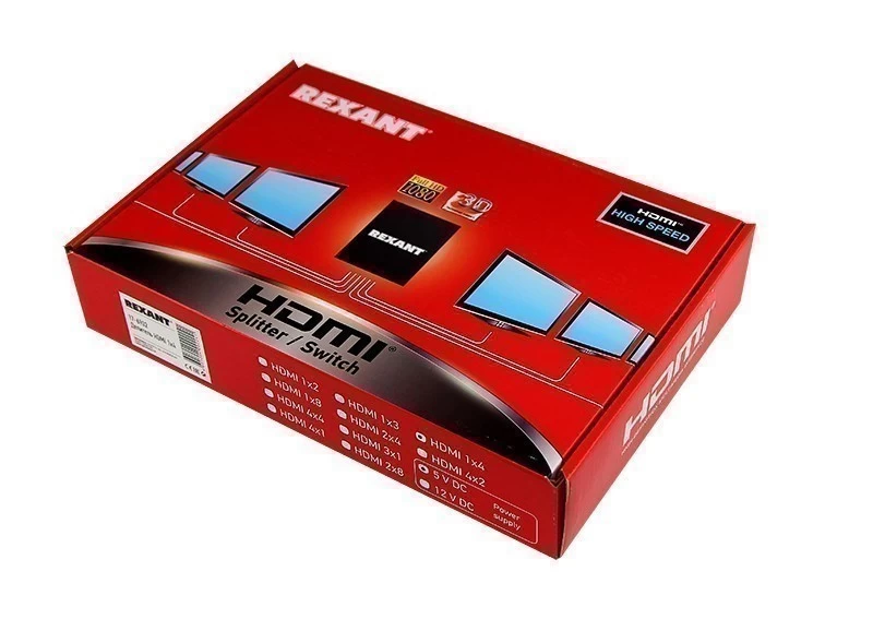 Делитель гнездо HDMI на 4 гнезда HDMI, металл REXANT