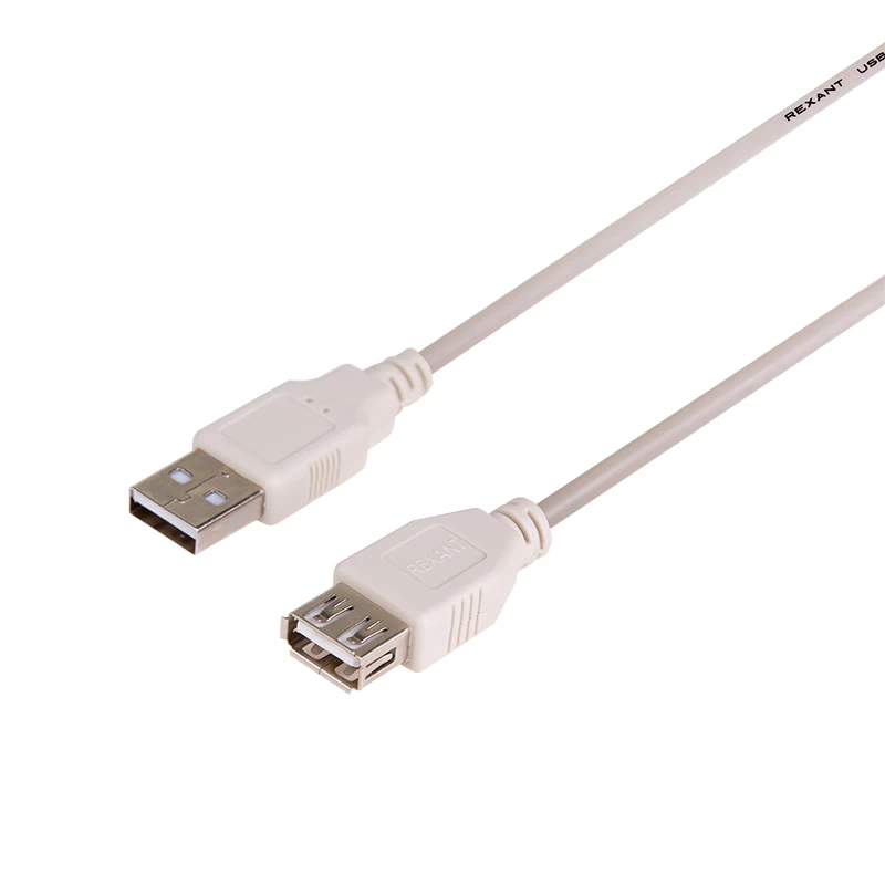 Кабель шт. USB-A – гн. USB-A, 2,4А, 3м, ПВХ, серый REXANT